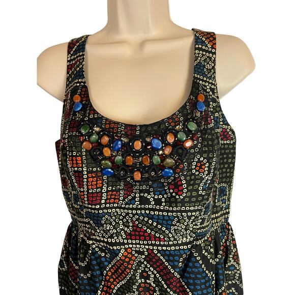 Anna Sui Anthropologie Dress 6 Fit & Flare Beaded Tank knee Length Tea Brunch - Picture 2 of 15